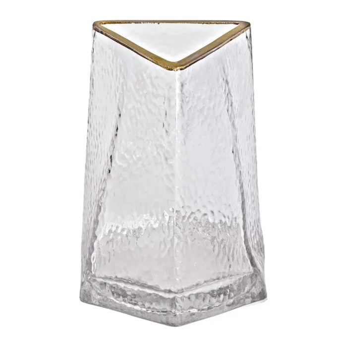 Скляна ваза для квітів, декоративний трикутник сірого кольору із золотою облямівкою, 16 см. (HP-1709) - зображення 1