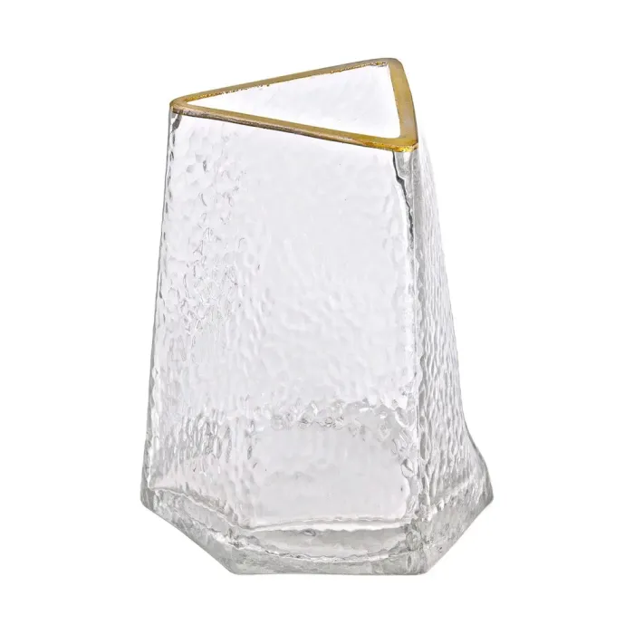 Скляна ваза для квітів, декоративний трикутник сірого кольору із золотою облямівкою, 16 см. (HP-1709) - зображення 3