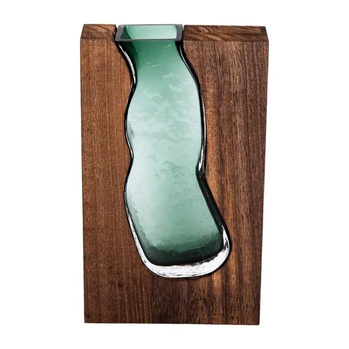 Скляна ваза з дерев'яною рамою, прямокутна 23,5 см (HP-1706) - зображення 1