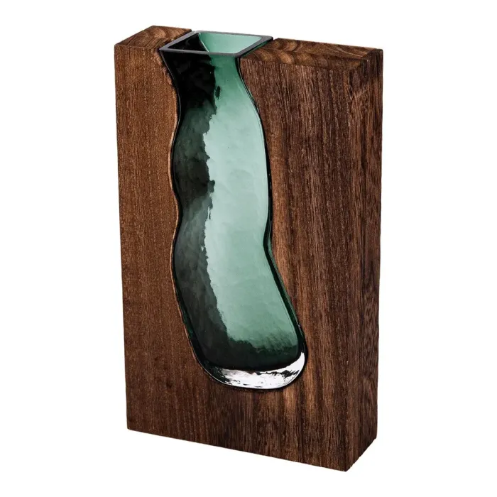 Скляна ваза з дерев'яною рамою, прямокутна 23,5 см (HP-1706) - зображення 2