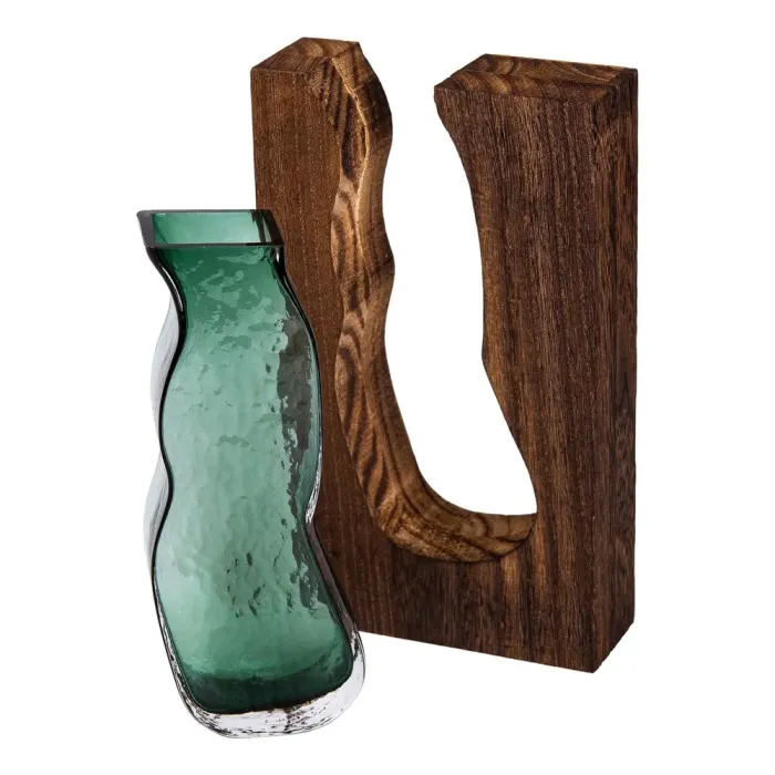 Скляна ваза з дерев'яною рамою, прямокутна 23,5 см (HP-1706) - зображення 4