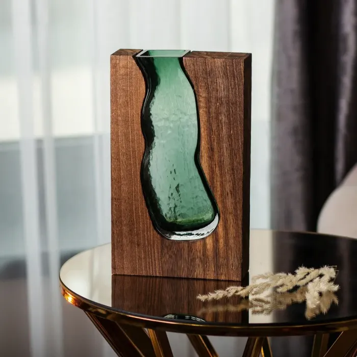 Скляна ваза з дерев'яною рамою, прямокутна 23,5 см (HP-1706) - зображення 5