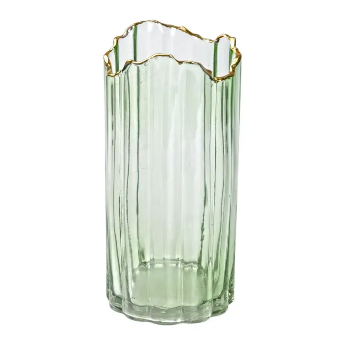 Декоративна ваза із зеленого скла із золотим обідком 24,5 см. (HP-1715) - зображення 2