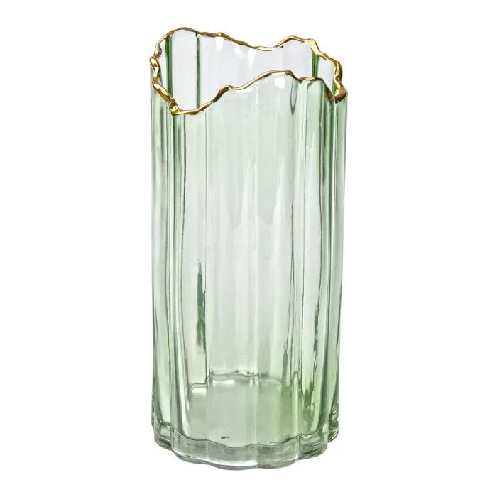Декоративна ваза із зеленого скла із золотим обідком 24,5 см. (HP-1715) - зображення 3