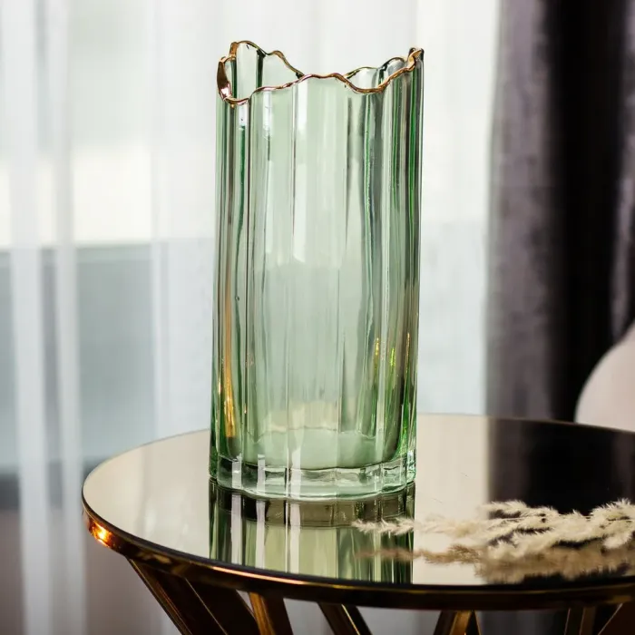 Декоративна ваза із зеленого скла із золотим обідком 24,5 см. (HP-1715) - зображення 4