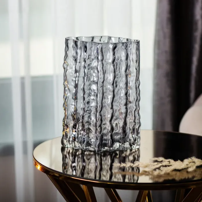 Скляна ваза, ліпний декор, прямокутна, 14,5 x 11 x 21 см. (HP-1729) - зображення 5