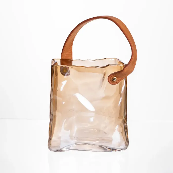Скляна ваза сумочка з ручкою 13×7×16.5 (см) декоративна ваза для квітів 1 (л) Коричневий HP-19-155-1 (HP-19-155-1) - зображення 1