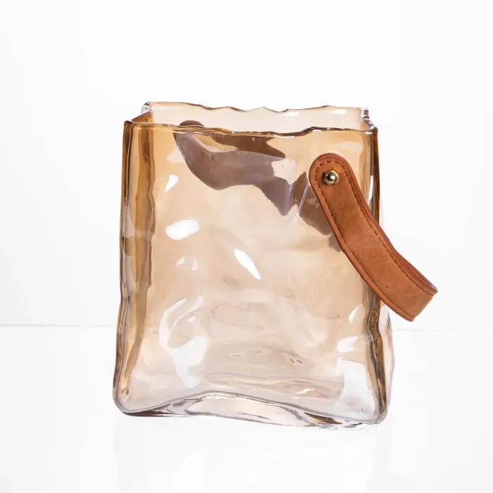 Скляна ваза сумочка з ручкою 13×7×16.5 (см) декоративна ваза для квітів 1 (л) Коричневий HP-19-155-1 (HP-19-155-1) - зображення 2