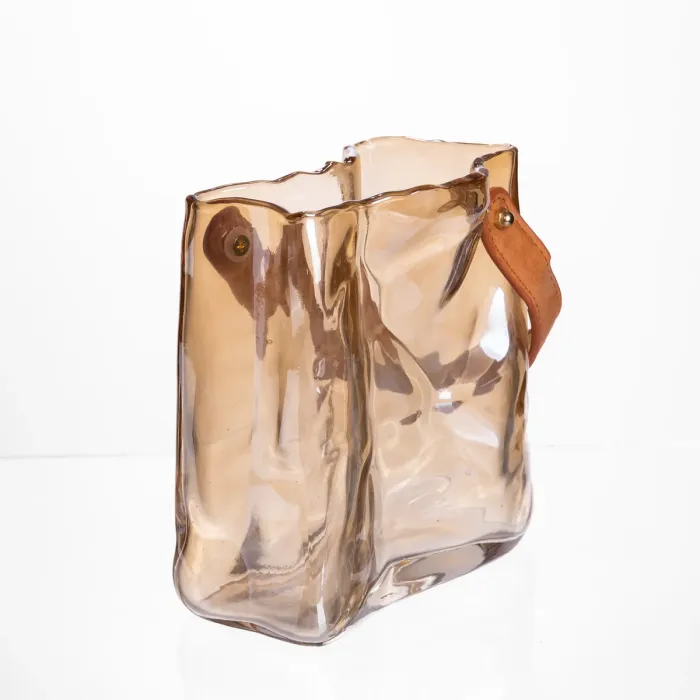 Скляна ваза сумочка з ручкою 13×7×16.5 (см) декоративна ваза для квітів 1 (л) Коричневий HP-19-155-1 (HP-19-155-1) - зображення 3