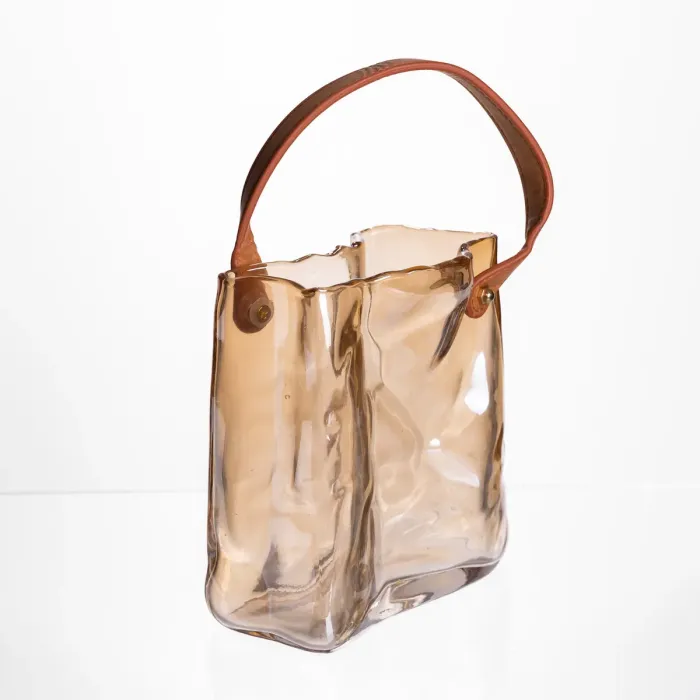 Скляна ваза сумочка з ручкою 13×7×16.5 (см) декоративна ваза для квітів 1 (л) Коричневий HP-19-155-1 (HP-19-155-1) - зображення 4