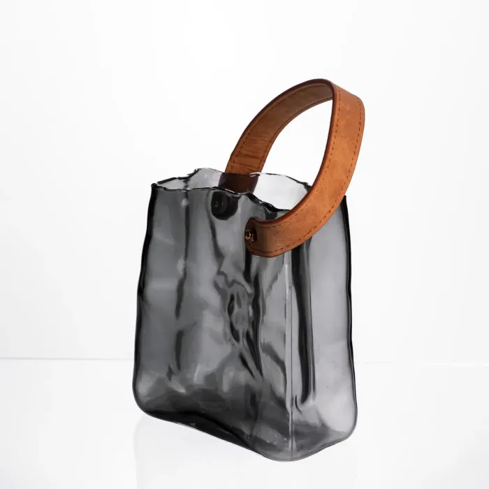 Скляна ваза сумочка з ручкою 13×7×16.5 (см) декоративна ваза для квітів 1 (л) Сірий HP-19-155-2 (HP-19-155-2) - зображення 2