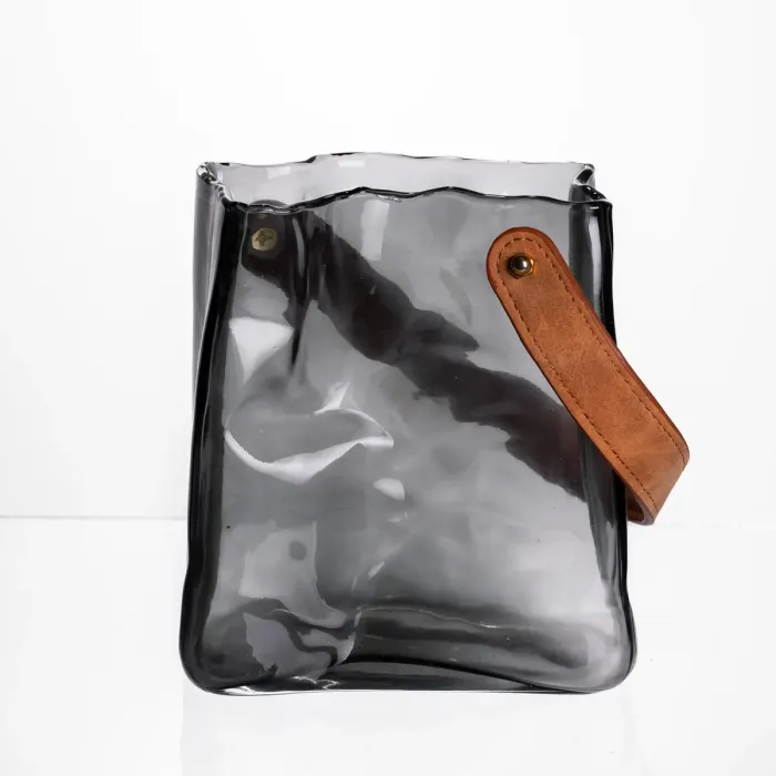 Скляна ваза сумочка з ручкою 13×7×16.5 (см) декоративна ваза для квітів 1 (л) Сірий HP-19-155-2 (HP-19-155-2) - зображення 3