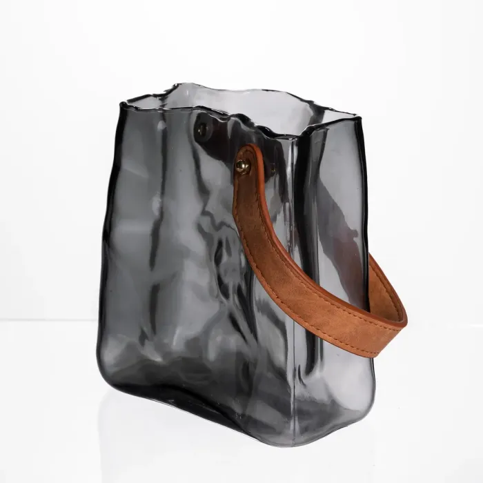 Скляна ваза сумочка з ручкою 13×7×16.5 (см) декоративна ваза для квітів 1 (л) Сірий HP-19-155-2 (HP-19-155-2) - зображення 4