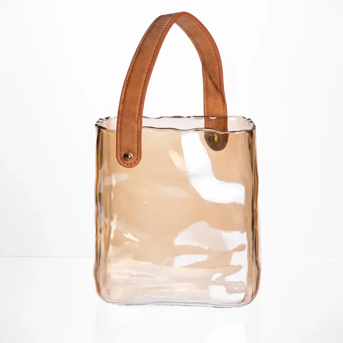 Скляна ваза сумочка з ручкою 16×8×18.5 (см) декоративна ваза для квітів 2 (л) Коричневий HP-19-156-1 (HP-19-156-1) - зображення 1