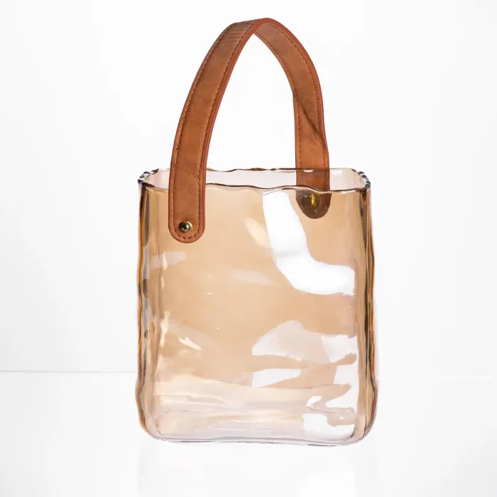 Скляна ваза сумочка з ручкою 16×8×18.5 (см) декоративна ваза для квітів 2 (л) Коричневий HP-19-156-1 (HP-19-156-1) - зображення 2