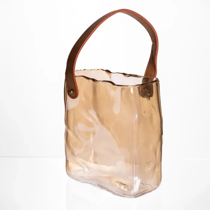 Скляна ваза сумочка з ручкою 16×8×18.5 (см) декоративна ваза для квітів 2 (л) Коричневий HP-19-156-1 (HP-19-156-1) - зображення 3