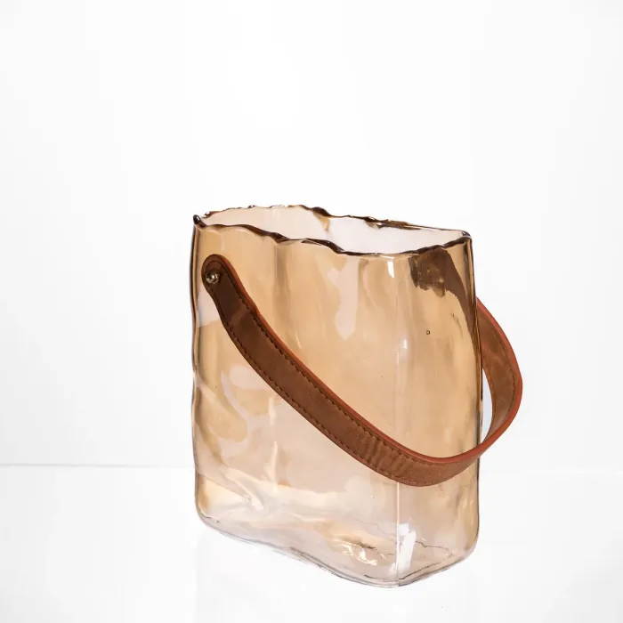 Скляна ваза сумочка з ручкою 16×8×18.5 (см) декоративна ваза для квітів 2 (л) Коричневий HP-19-156-1 (HP-19-156-1) - зображення 4