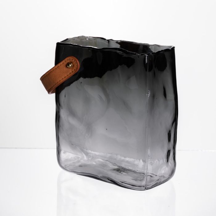 Скляна ваза сумочка з ручкою 16×8×18.5 (см) декоративна Сірий HP-19-156-2 (HP-19-156-2) - изображение 2