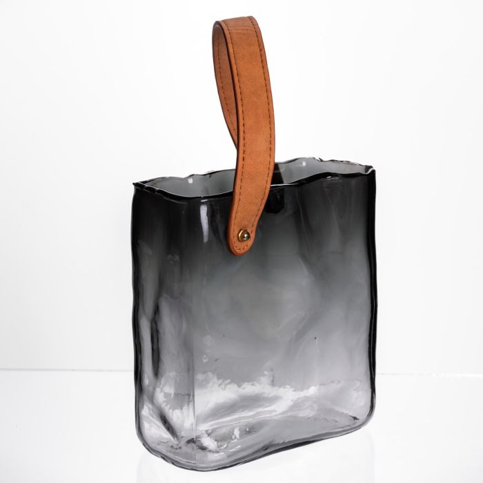 Скляна ваза сумочка з ручкою 16×8×18.5 (см) декоративна Сірий HP-19-156-2 (HP-19-156-2) - изображение 3