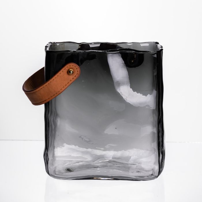 Скляна ваза сумочка з ручкою 16×8×18.5 (см) декоративна Сірий HP-19-156-2 (HP-19-156-2) - изображение 4