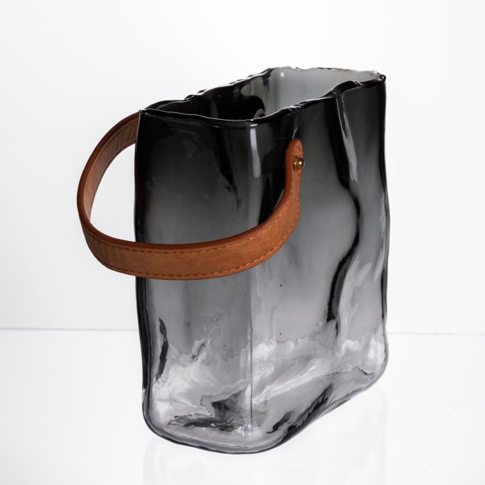 Скляна ваза сумочка з ручкою 16×8×18.5 (см) декоративна Сірий HP-19-156-2 (HP-19-156-2) - изображение 5