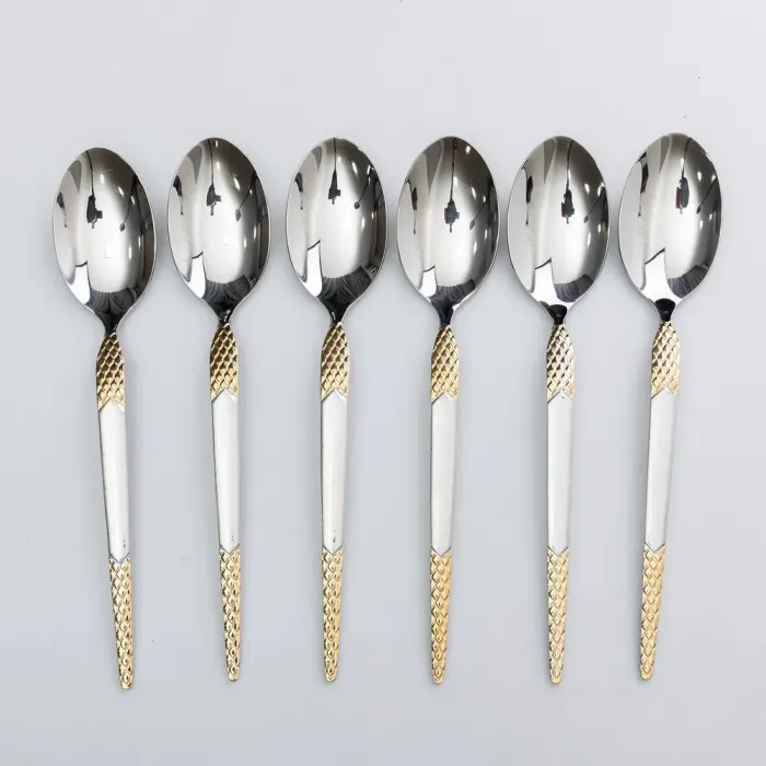 Набір столових ложок 6 штук з нержавіючої сталі ложки столові 21 см Срібло з золотом (HP-20-37) - изображение 1