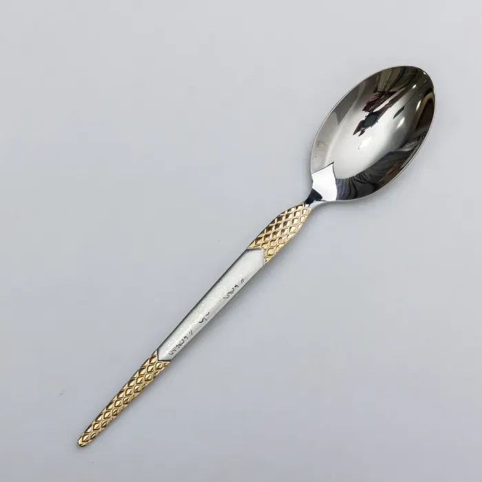 Набір столових ложок 6 штук з нержавіючої сталі ложки столові 21 см Срібло з золотом (HP-20-37) - изображение 2
