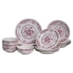 Столовий набір посуду тарілок 16 (шт) на 4 персони Bissi порцеляновий, обідній столовий сервіз тарілок Рожевий YY78-2A (YY78-2A)