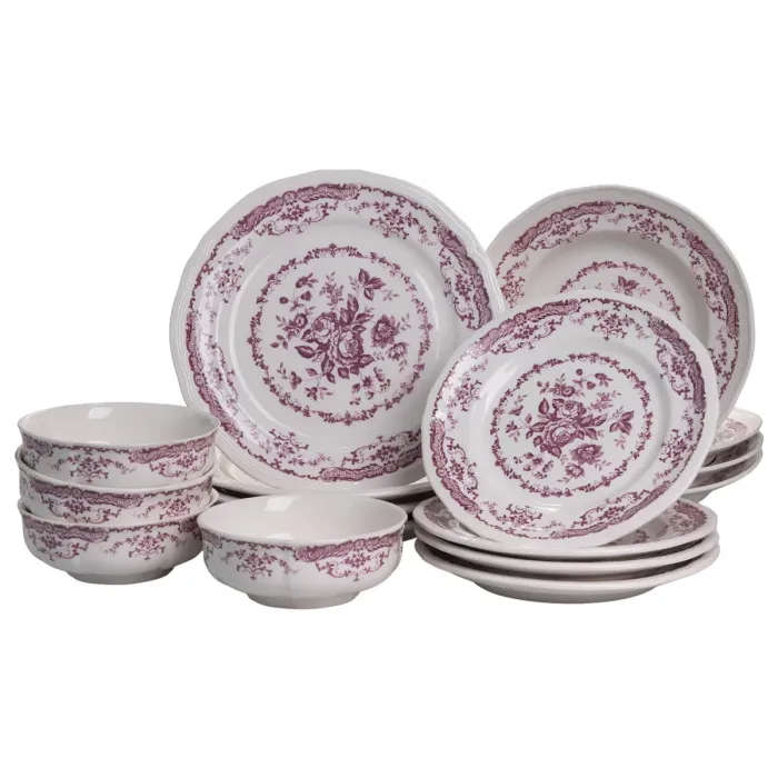 Столовий набір посуду тарілок 16 (шт) на 4 персони Bissi порцеляновий, обідній столовий сервіз тарілок Рожевий YY78-2A (YY78-2A) - зображення 4