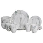 Столовий набір посуду тарілок і чашок 16 предметів на 4 персони Marmor порцеляновий, обідній столовий сервіз тарілок MD-16-2G (MD-16-2G)