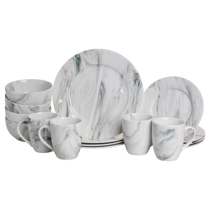 Столовий набір посуду тарілок і чашок 16 предметів на 4 персони Marmor порцеляновий, обідній столовий сервіз тарілок MD-16-2G (MD-16-2G) - изображение 1