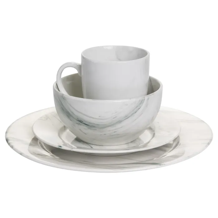 Столовий набір посуду тарілок і чашок 16 предметів на 4 персони Marmor порцеляновий, обідній столовий сервіз тарілок MD-16-2G (MD-16-2G) - зображення 6