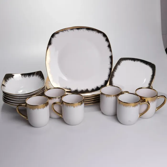 Столовий набір посуду тарілок і чашок 24 предмети на 6 персон «Геометрія» порцеляновий SD-24-1 (SD-24-1) - зображення 1