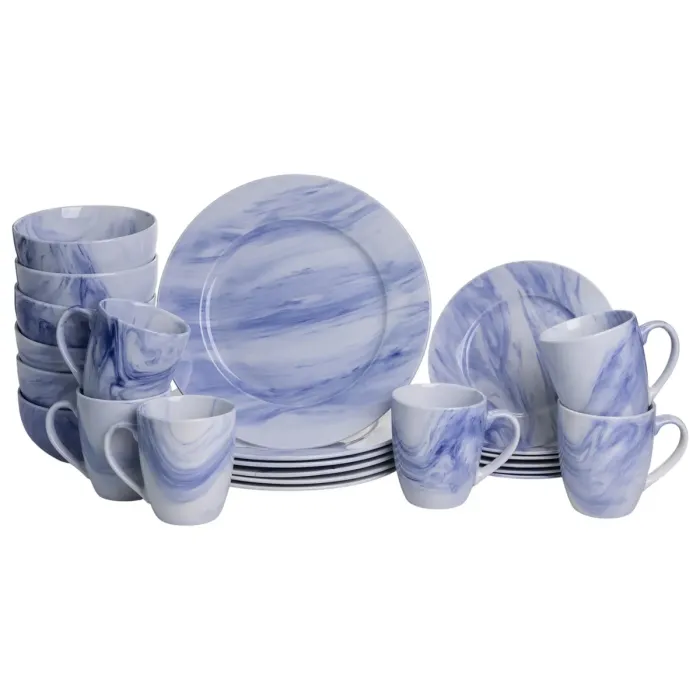 Столовий набір посуду 24 предмети на 6 осіб Marble Clara порцеляновий Синій MD-24-3B (MD-24-3B) - зображення 1