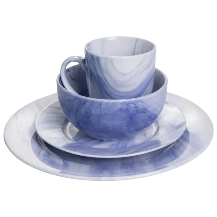 Столовий набір посуду 24 предмети на 6 осіб Marble Clara порцеляновий Синій MD-24-3B (MD-24-3B) - зображення 4