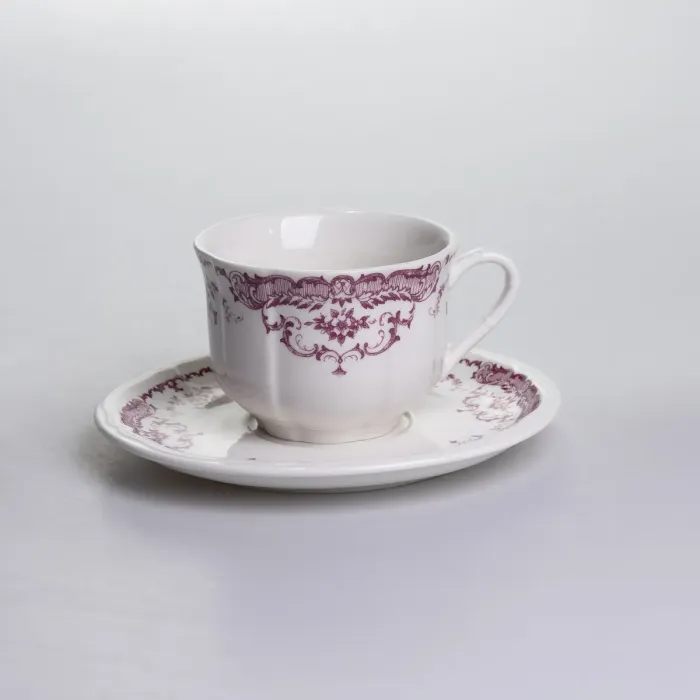 Столовий набір посуду тарілок і чашок 32 предмети на 6 персон «Бордовий Меандр» порцеляновий YY78-3A (YY78-3A) - зображення 3