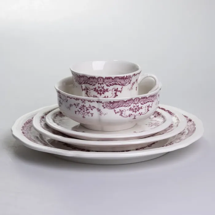 Столовий набір посуду тарілок і чашок 32 предмети на 6 персон «Бордовий Меандр» порцеляновий YY78-3A (YY78-3A) - зображення 5