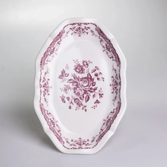 Столовий набір посуду тарілок і чашок 32 предмети на 6 персон «Бордовий Меандр» порцеляновий YY78-3A (YY78-3A) - зображення 6