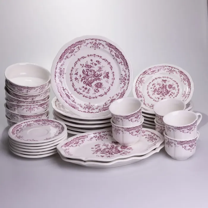 Столовий набір посуду тарілок і чашок 32 предмети на 6 персон «Бордовий Меандр» порцеляновий YY78-3A (YY78-3A) - зображення 8