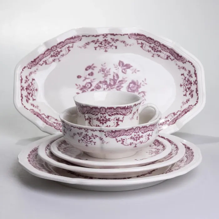 Столовий набір посуду тарілок і чашок 32 предмети на 6 персон «Бордовий Меандр» порцеляновий YY78-3A (YY78-3A) - зображення 9