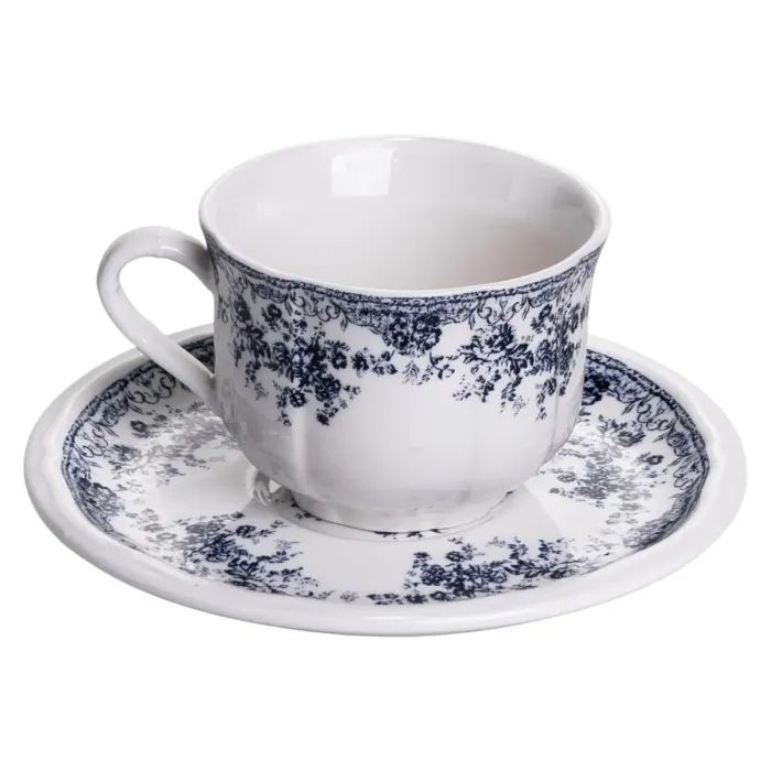 Столовий набір посуду тарілок і чашок 32 предмети на 6 персон Vintage Elegant порцеляновий, обідній столовий сервіз тарілок Синій YY78-6A (YY78-6A) - зображення 6