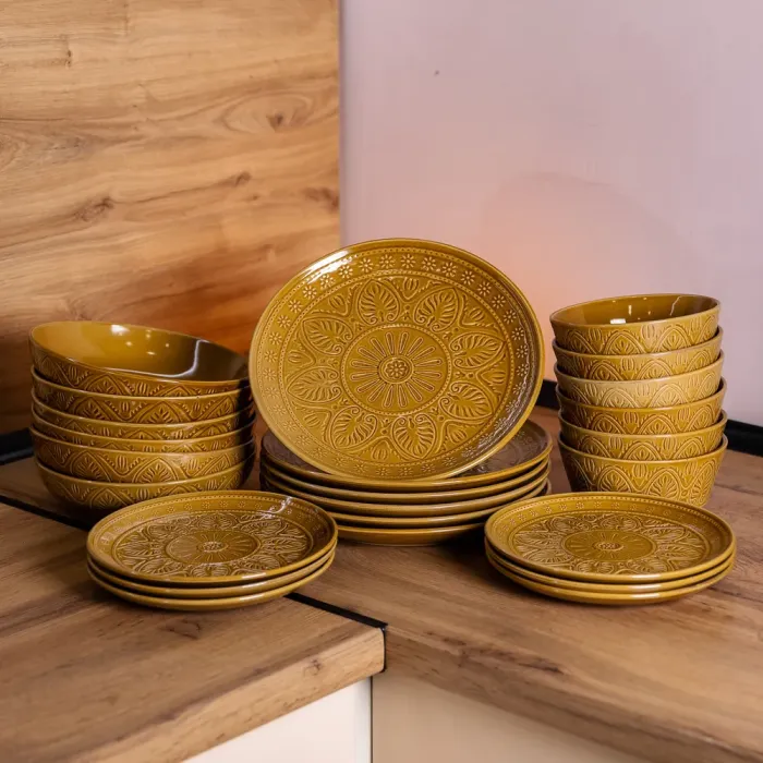 Столовий сервіз 24 предмети набір столового посуду з кераміки на 6 персон Гірчичний (HP-31-2) - зображення 2