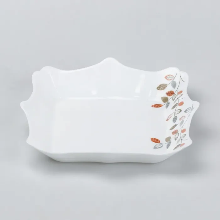 Столовий сервіз 26 квадратних керамічних тарілок Білий з квітами (HP23405) - изображение 5