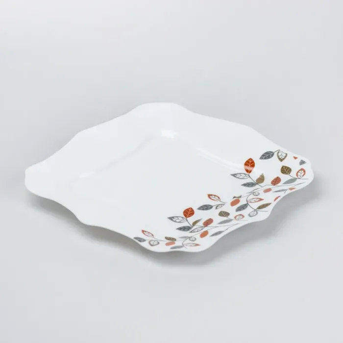 Столовий сервіз 26 квадратних керамічних тарілок Білий з квітами (HP23405) - изображение 8