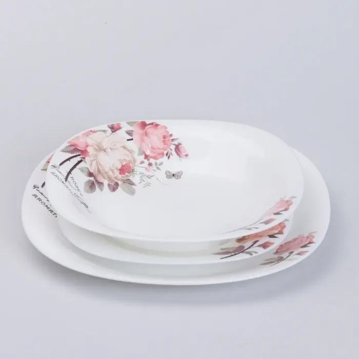 Столовий керамічний сервіз на 6 персон 18 квадратних тарілок білий з квітами (HP-7-714) - зображення 2