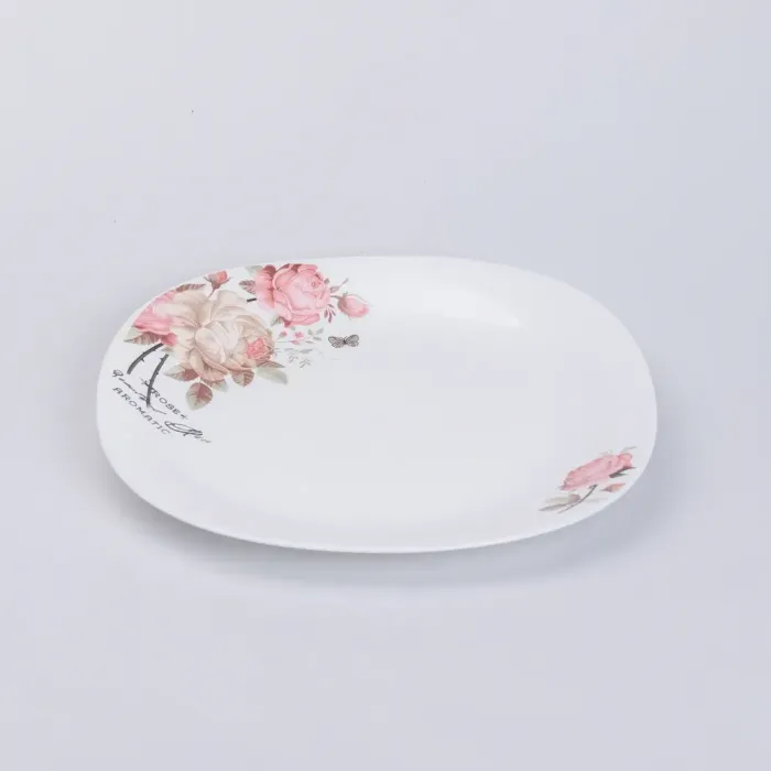 Столовий керамічний сервіз на 6 персон 18 квадратних тарілок білий з квітами (HP-7-714) - зображення 3