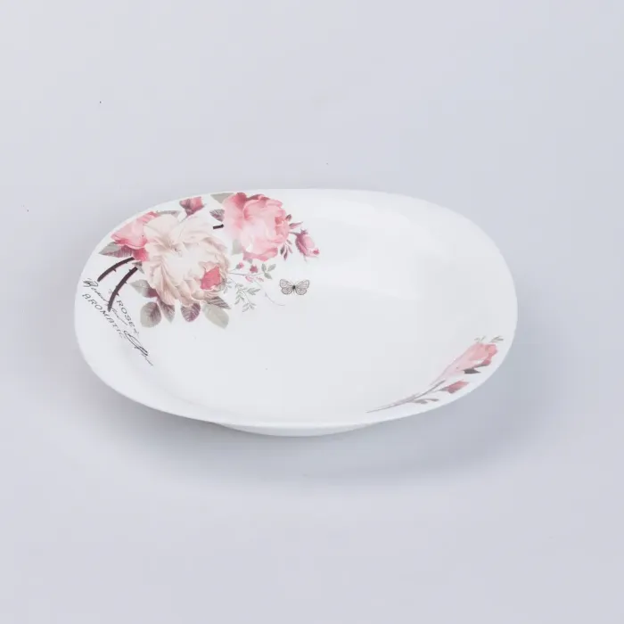 Столовий керамічний сервіз на 6 персон 18 квадратних тарілок білий з квітами (HP-7-714) - зображення 4