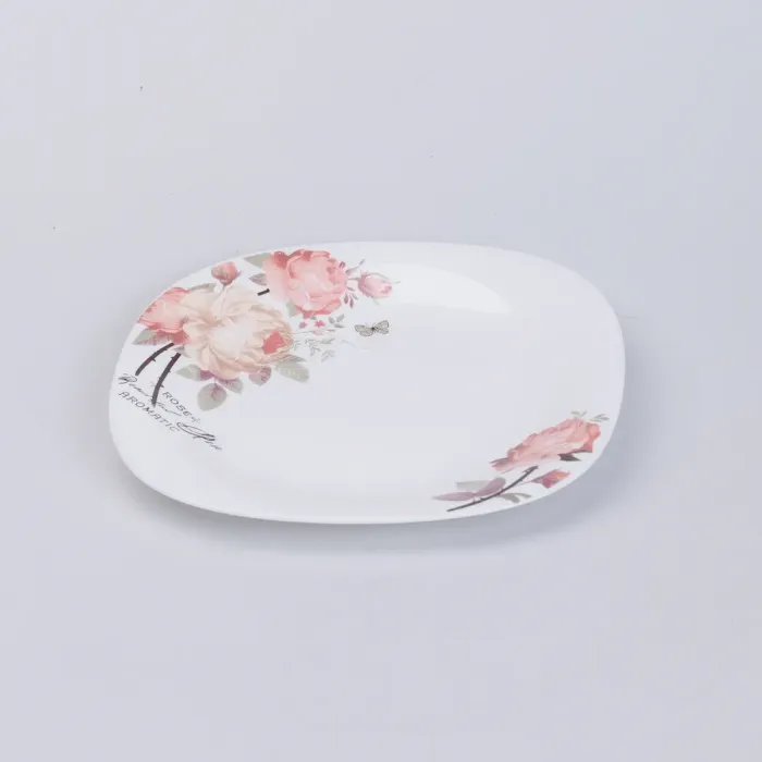 Столовий керамічний сервіз на 6 персон 18 квадратних тарілок білий з квітами (HP-7-714) - зображення 5