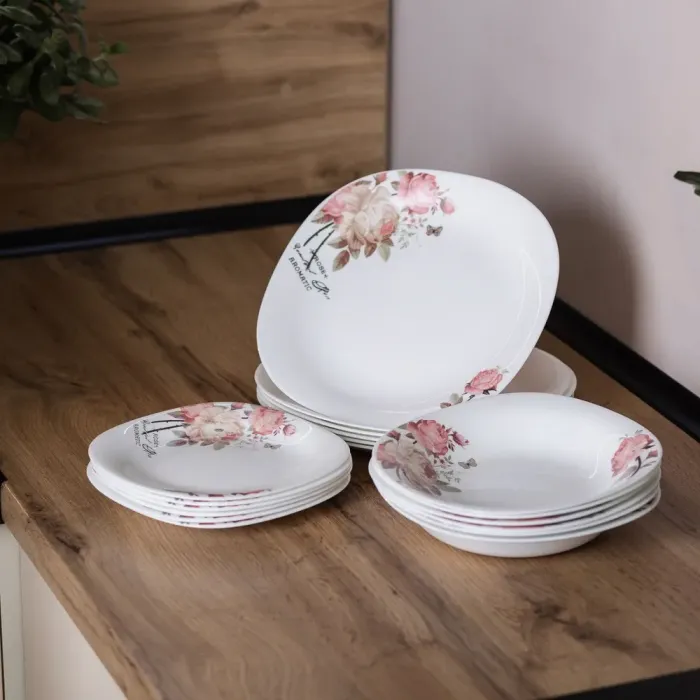 Столовий керамічний сервіз на 6 персон 18 квадратних тарілок білий з квітами (HP-7-714) - зображення 7
