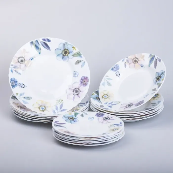 Столовий керамічний сервіз на 6 персон 18 тарілок Білий з квітами (HP-7-717) - зображення 6